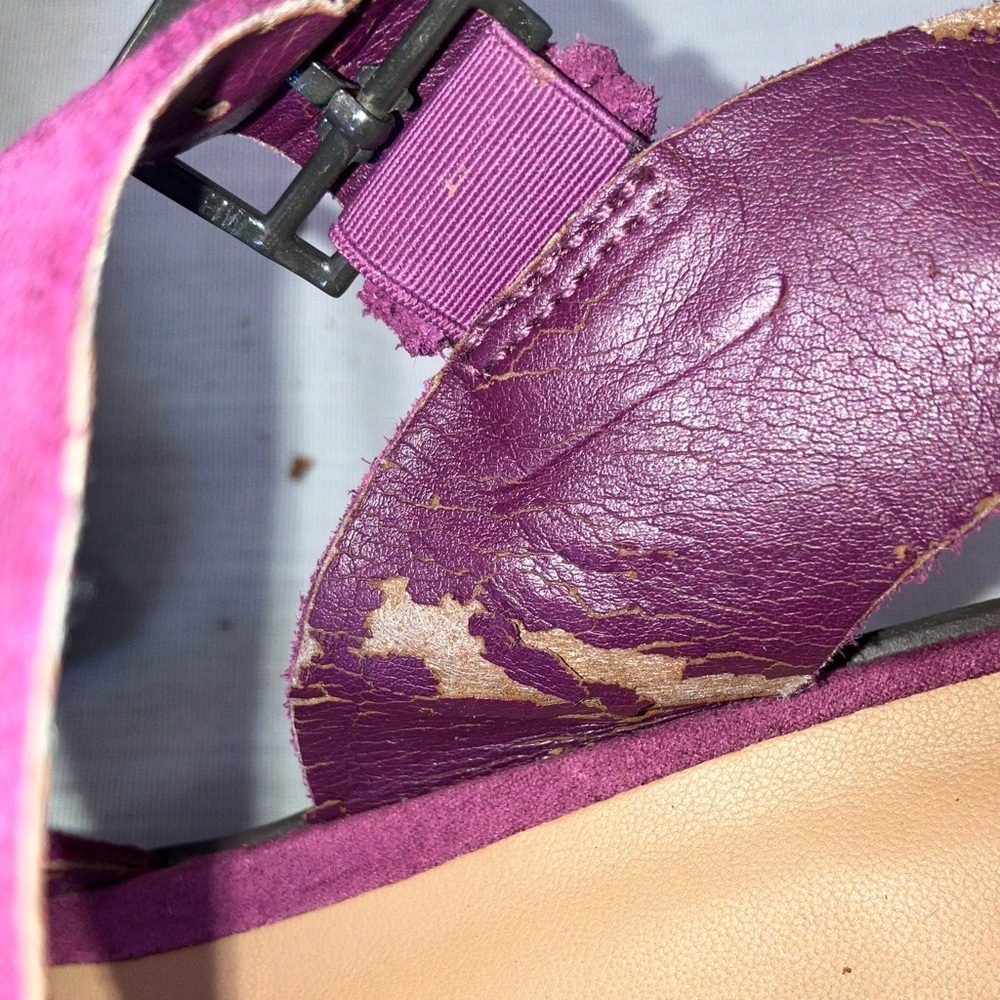 Women's Suede Buckle Wedge Sandal in Berry - Picture 10 of 16